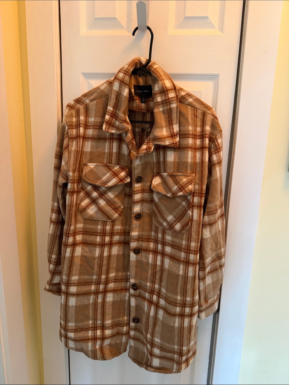 Love Tree Tan & Cream Plaid Button-Front Shacket